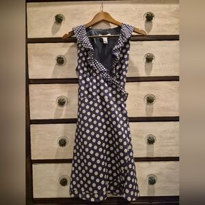 Retro Navy Blue Polka Dot Wrap Dress